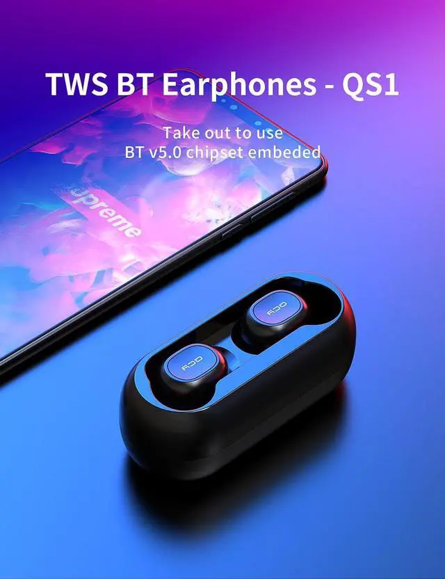 Alt view image 2 of 5 - QCY qs1 TWS 5.0 Bluetooth headphone 3D stereo wireless earphone with dual microphone (Black)