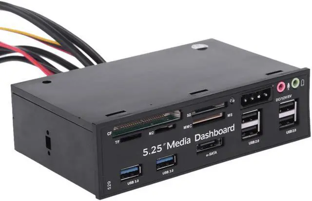 Alt view image 6 of 6 - 5.25"All-in-One Media Dashboard Multi-Function Front Panel Card Reader USB 2.0 and USB 3.0 ESATA Black Color