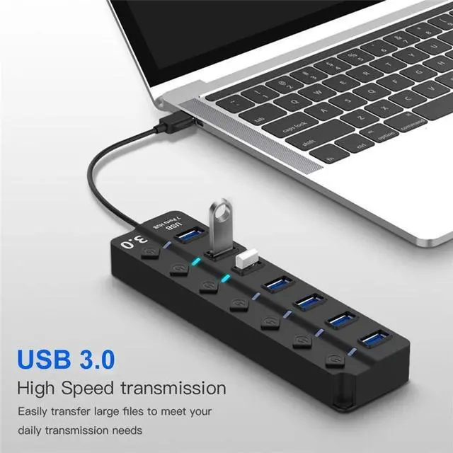 Alt view image 7 of 7 - USB 3.0 HUB Splitter 7 Ports with On/Off Switches High Speed 5Gbps Micro Multiple USB Port Expander for PC Computer