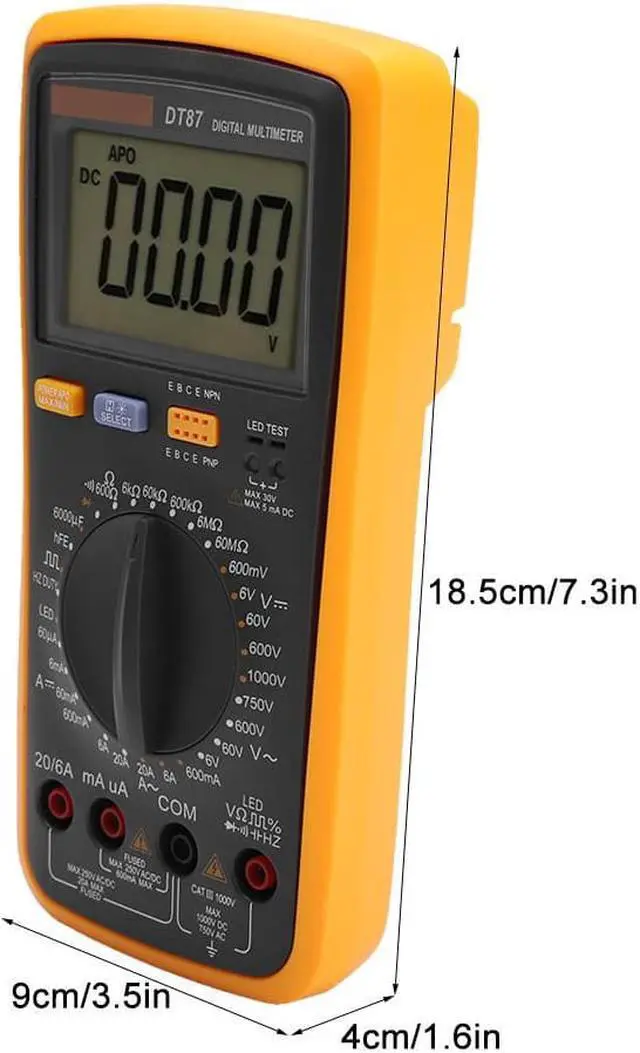 Alt view image 5 of 7 - Digital DT87 Multimeter 6000 Counts AC/DC Volt Amp Ohm Capacitance Frequency Duty Cycle Diode Meter Tester