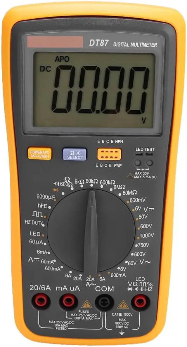 Alt view image 7 of 7 - Digital DT87 Multimeter 6000 Counts AC/DC Volt Amp Ohm Capacitance Frequency Duty Cycle Diode Meter Tester