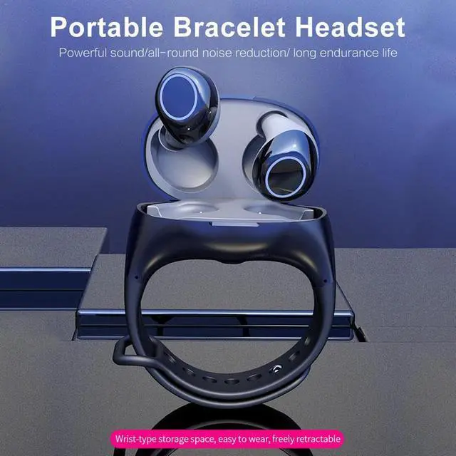 Alt view image 2 of 7 - HM50 TWS Earbuds Fitness Tracker HiFi Bluetooth 5.0 Earphones Portable Smart Wristband Wireless Stereo Headset 2in1 Sports Watch (White)