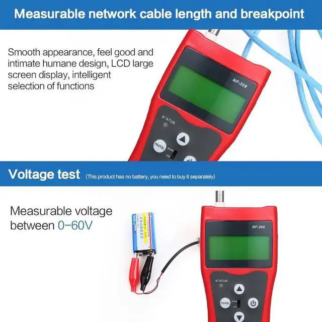 Alt view image 2 of 7 - Multi-functional LCD Network Cable Tester High Precision Line Finder Coaxial Line Tester RJ11 RJ45 Wire Length Finder with 1 Remote Adapter