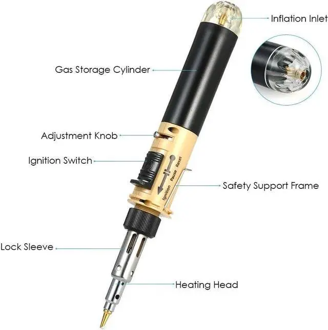 Alt view image 3 of 7 - 12 in 1 Soldering Iron Kit Full Electronics Set Welding Tool Car Repairing Gas Soldering Self-igniting Torch Outdoors - Coffee