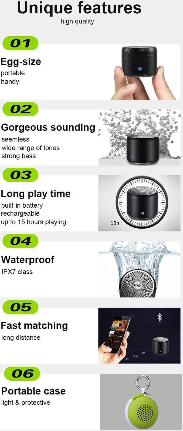 Alt view image 4 of 7 - Super-mini Waterproof Bluetooth Speaker 2018 Japan Best Sound/Bass Quality Portable Shower/Indoor/Outdoor Speaker Bluetooth 5.0 (Black)