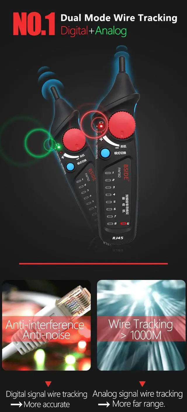 Alt view image 4 of 6 - BSIDE FWT82 Dual Mode Network Cable Tracker Wire Toner RJ45 RJ11 Ethernet LAN Tracer Analyzer Detector Line Finder