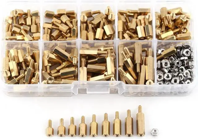 Main image of 360pcs M2.5 Brass Male-Female Standoff Stainless Steel Hex Nuts Assortment Set Fastener Hardware For Electronic Industry