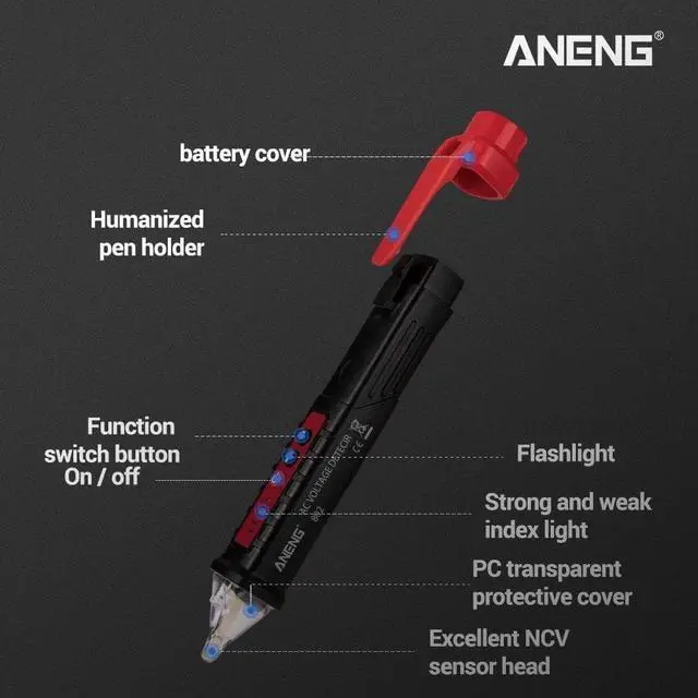 Alt view image 7 of 7 - ANENG VD802 Non-contact AC Voltage Detector Tester Meter 12V-1000v Pen Style Electric Indicator LED Outlet Voltage Dectetor Sensor Wit - Black