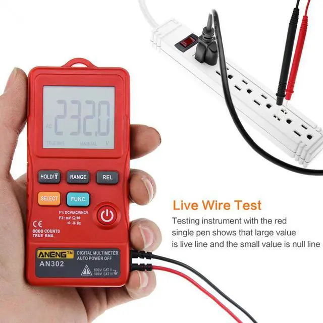 Alt view image 2 of 6 - ANENG AN302 Digital Multimeter Voltmeter 8000 Counts Ture RMS AC DC Voltage Resistance Meter - Red