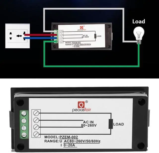 Alt view image 7 of 7 - PZEM-002 20A Digital LCD Voltmeter Current Voltage Energy Meter Watt KWH Panel Tester AC 80-260V