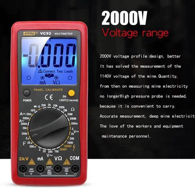 Alt view image 2 of 7 - VC92 Digital Large Screen Multimeter To Measure Interphase Voltage 2000V AC And DC Voltage To Measure 2KV High Voltage