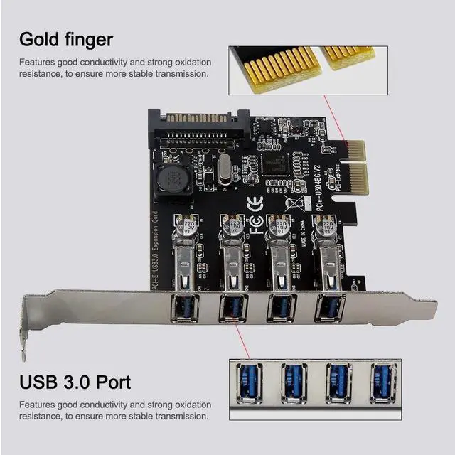 Alt view image 3 of 7 - Four Ports USB 3.0 Super Fast 5Gbps PCI-E Expansion Card PCI Express Adapter Converter Card Power Supply Module For Desktop PC with 2U Low-profile Bracket