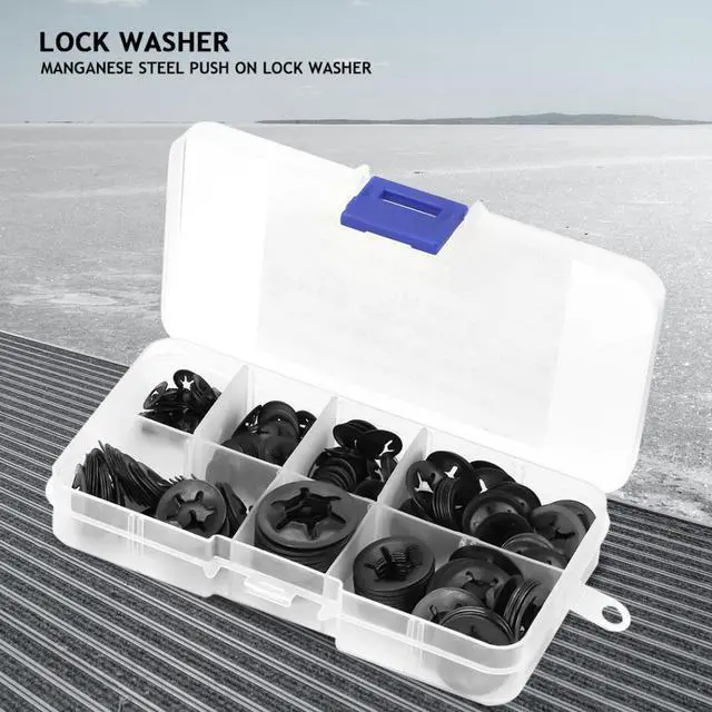 Alt view image 4 of 7 - 260pcs Manganese Steel Push On Washer Retaining Lock Washers Set 3/4/5/6/8/10/12mm Hardware Tools