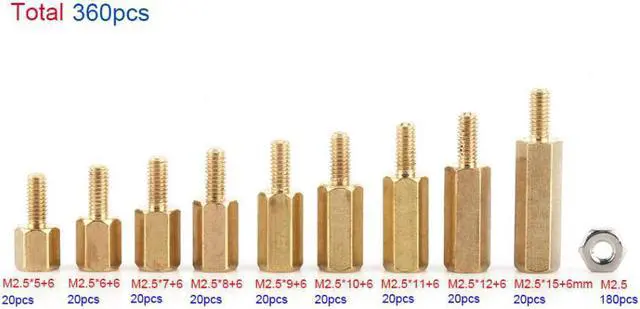 Alt view image 7 of 7 - 360pcs M2.5 Brass Male-Female Standoff Stainless Steel Hex Nuts Assortment Set Fastener Hardware For Electronic Industry