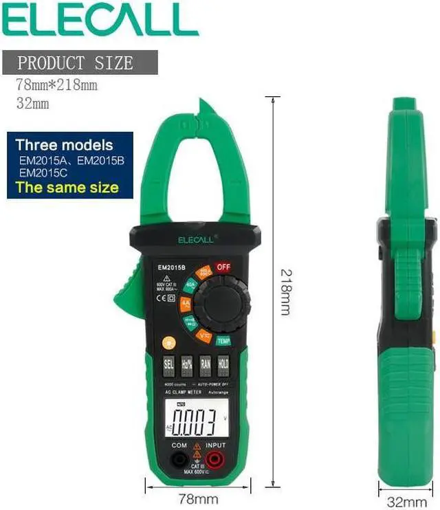 Alt view image 3 of 5 - ELECALL EM2015B Digital Meter Multimeter AC DC Clamp meter Frequency Test