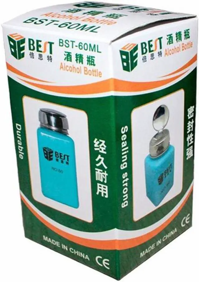 Alt view image 2 of 2 - One Touch Stainless Steel Liquid Dispenser Pump ESD Safe Square Bottle Blue 200ml