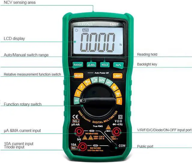 Alt view image 3 of 7 - ELECALL EM97 Capacitance Multimeter True RMS Digital Multimeter LCD Backlight With Capacitance/Resistance Measurement and With Bag