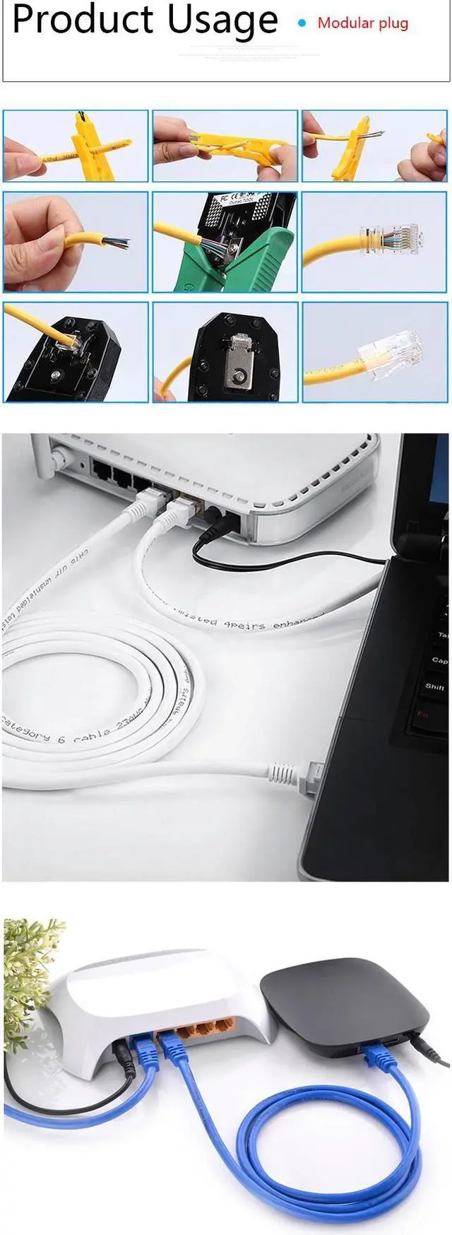 Alt view image 3 of 4 - ELECALL 100pcs 8 Pin RJ45 Modular Plugs Socket Network Ethernet Crystal Plug RJ45 Connector Adapter