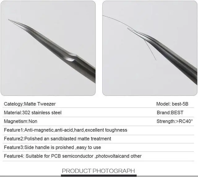 Alt view image 4 of 5 - New Stainless Steel Industrial Matte Tweezers Watchmaker Repair Tools Excellent Quality