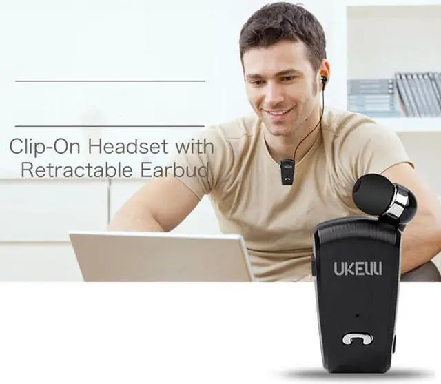 Alt view image 6 of 7 - Retractable Wireless Bluetooth Earbud Headset with Built-in Microphone - Black