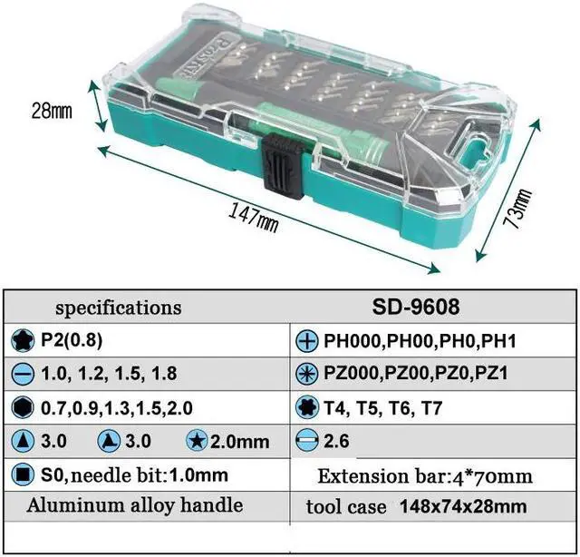 Alt view image 7 of 7 - Pro'skit SD-9608 Electrician Precision Screwdriver Set Flat Phillips Hex Multi Tools & Tweezer Hand Tool Set Kit