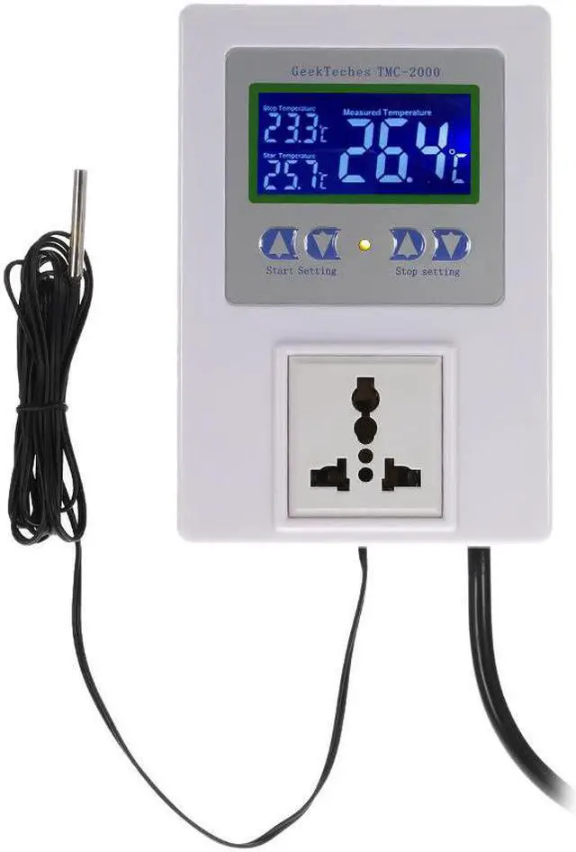 Main image of GeekTeches TMC-2000 AC110-240V 10A LCD Digital Intelligent Pre-wired Temperature Controller Outlet with Sensor Thermostat Heating Cooling Control Switch