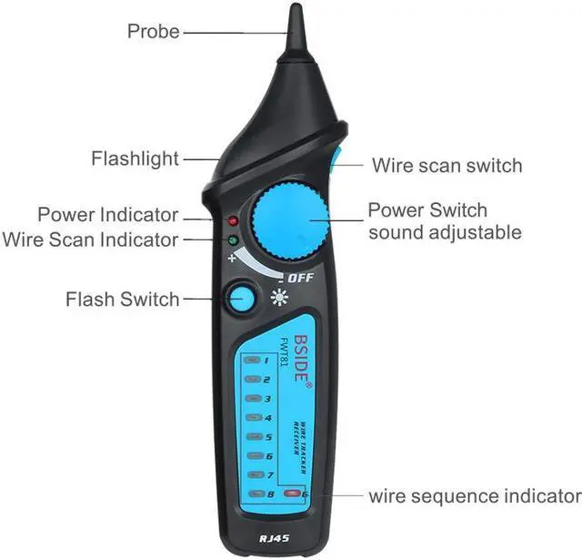 Alt view image 4 of 6 - Bside FWT81 Cable Tracker RJ45 RJ11 Telephone Wire Network LAN TV Electric Line Finder Tester