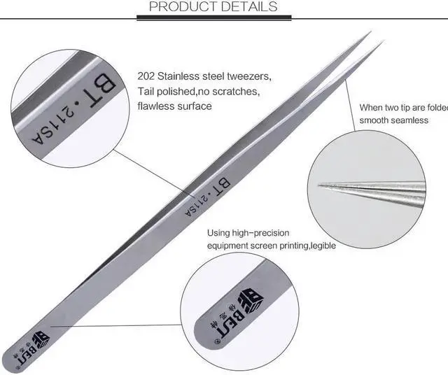 Alt view image 4 of 5 - 211SA Stainless Steel Eyebrow Tweezer False Eyelash Extension Auxiliary Repair Tools Hyperfine High Precision Anti Acid Tweezers
