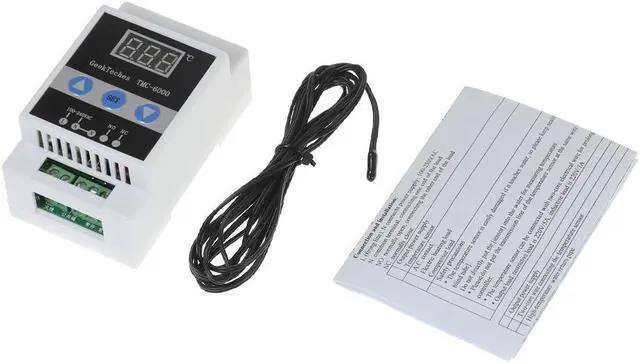 Alt view image 3 of 7 - GeekTeches TMC-6000 110-240V Guide Rail Digital Temperature Controller Thermostat Refrigeration Heating Temperature Control Water Drop Probe