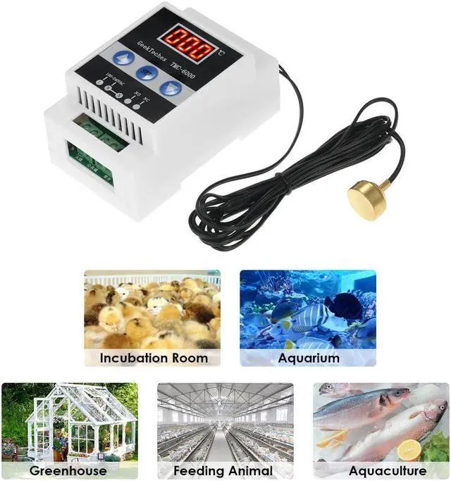Alt view image 2 of 7 - GeekTeches TMC-6000 110-240V Guide Rail Digital Temperature Controller Thermostat Refrigeration Heating Temperature Control Magnet Probe