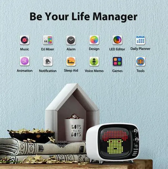 Alt view image 4 of 6 - Divoom Tivoo Portable Bluetooth Speaker LED Clock Smart Alarm Clock Desktop with App Compatible for IOS Android Xiaomi (White)