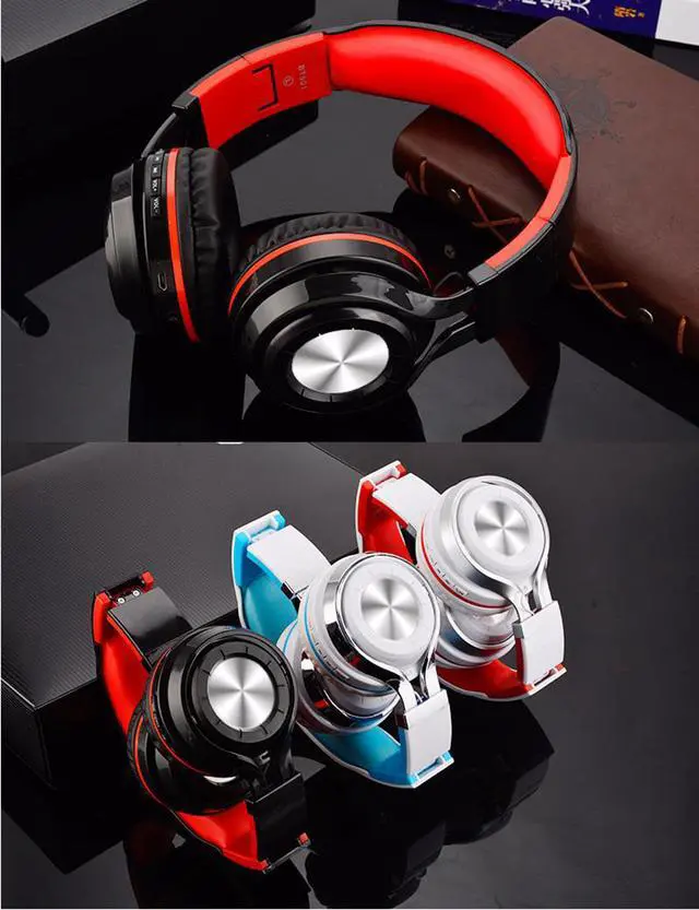 Alt view image 3 of 7 - DPRUI Newest Headphones Bluetooth Headset Foldable Sports Headphone Adjustable Earphones with Microphone For PC mobile phone Mp3 (White red)