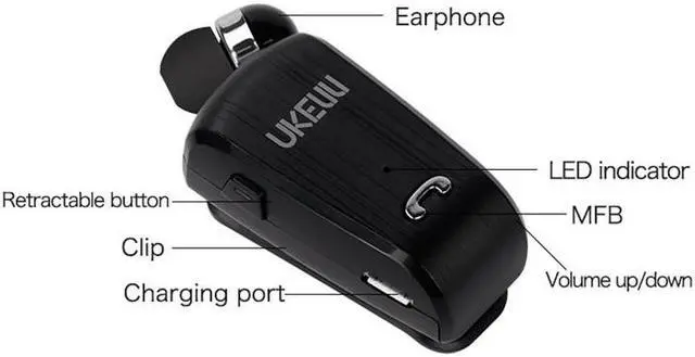 Alt view image 3 of 7 - Retractable Wireless Bluetooth Earbud Headset with Built-in Microphone - Black