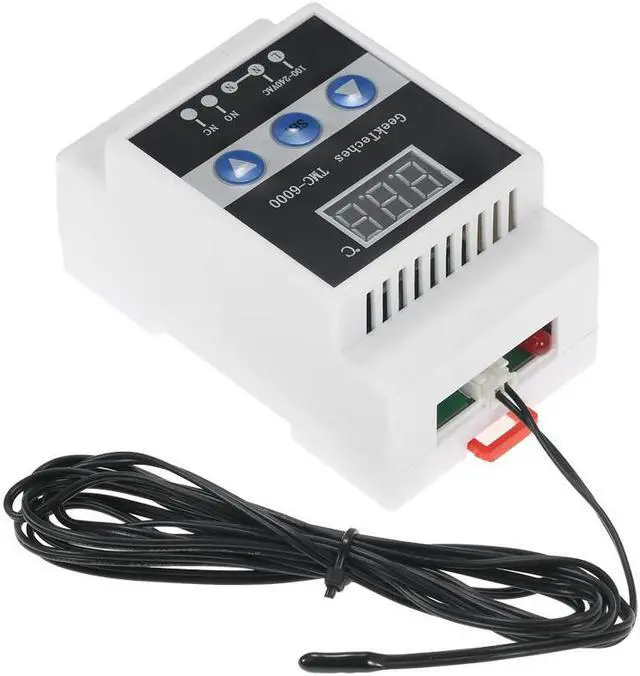 Alt view image 4 of 7 - GeekTeches TMC-6000 110-240V Guide Rail Digital Temperature Controller Thermostat Refrigeration Heating Temperature Control Water Drop Probe