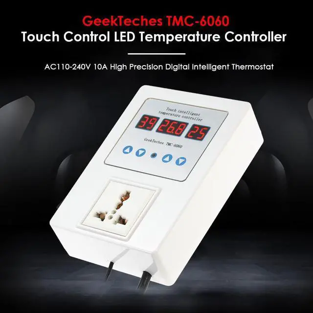 Alt view image 5 of 6 - GeekTeches TMC-6060 AC110-240V 10A High Precision Touch Control LED Digital Intelligent Temperature Controller Outlet Pre-wired cord Thermocouple Thermostat Heating Cooling Control Switch with Socket