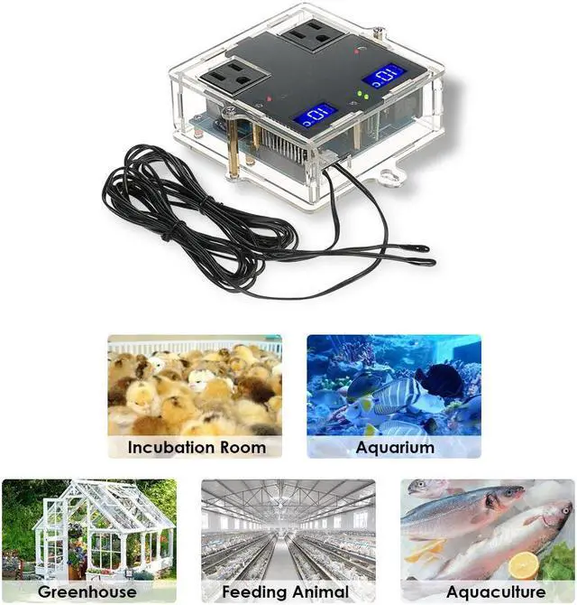 Alt view image 3 of 5 - GeekTeches High Precision LED Digital Temperature Controller Thermostat for Aquaculture with Case and Dual Channel Control / Waterproof Sensor Probe