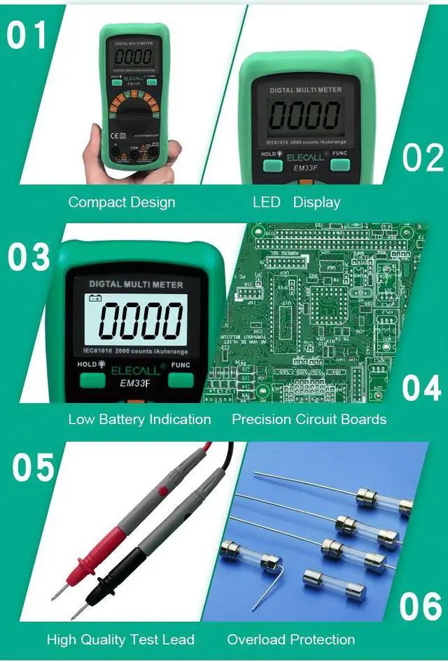 Alt view image 5 of 5 - ELECALL Autorange Digital Multimeter 3 1/2 1999 Low Battery Indication Overload Protection Multimeter capacitance AC DC voltage
