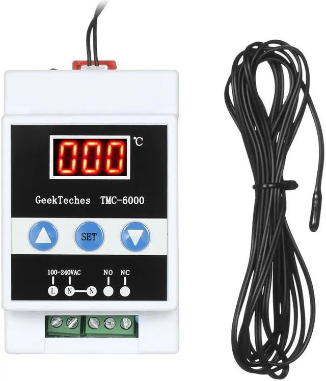 Alt view image 2 of 7 - GeekTeches TMC-6000 110-240V Guide Rail Digital Temperature Controller Thermostat Refrigeration Heating Temperature Control Water Drop Probe
