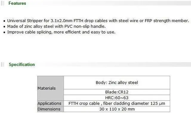 Alt view image 5 of 5 - Pro'sKit CP-FB01 FTTH Drop Cable Stripper Hand Tool Stripper Tool Fiber Optic Wire Stripper