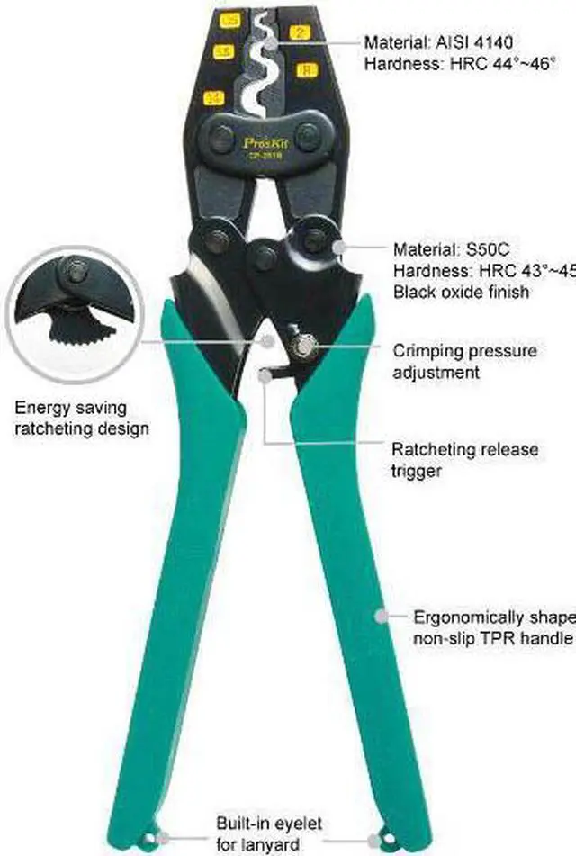 Alt view image 3 of 4 - Pro'sKit CP-251B Crimping Pliers Non-insulated Terminals Ratchet Crimping Tool (245mm) Crimpers