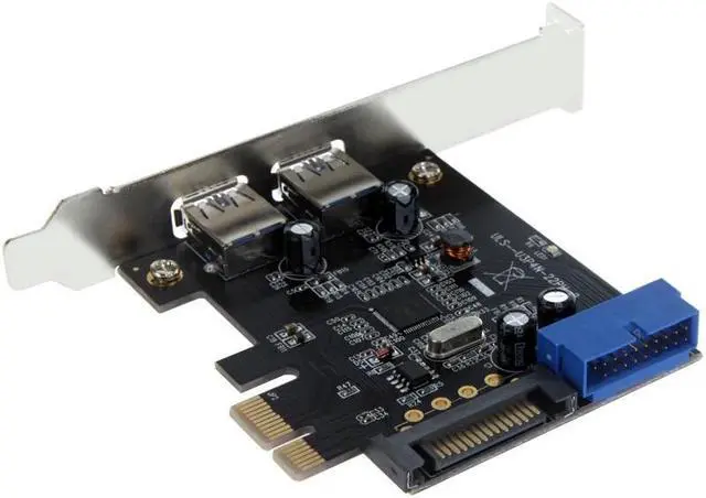 Alt view image 6 of 6 - SuperSpeed 2-Port USB 3.0 PCI-E PCI Express 19-pin USB3.0 15-pin SATA Connector Low Profile
