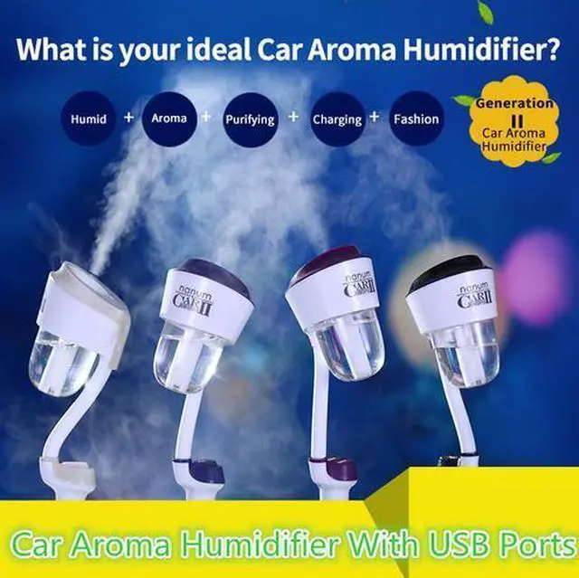 Alt view image 3 of 5 - Nanum II Car Air Humidifier Freshner Purifier Steam Mist Maker Aroma Fragrant Diffuser Essential Oil Diffuser With Usb Ports - Blue