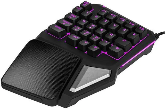 Alt view image 2 of 6 - Delux T9 Pro 7 Colors LED Backlit Single Hand Professional Gaming Keyboard Wrist Support 1.8m USB Wire Anti-Ghosting for PC
