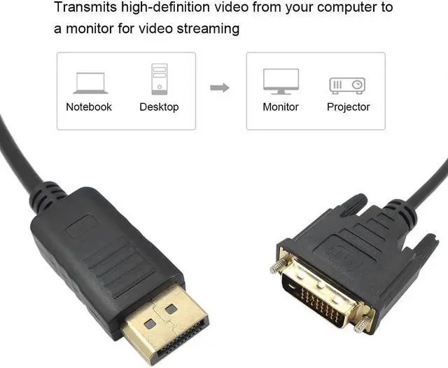Alt view image 4 of 4 - 1.8M DP to DVI Adapter DisplayPort Display Port to DVI Cable Adapter Converter Male to Male Video Cable 1080P for Monitor Projector Displays Black