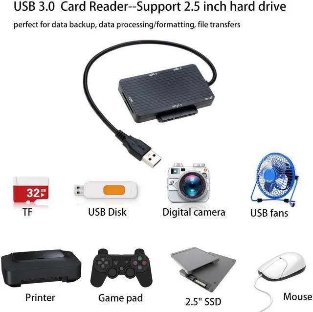 Alt view image 6 of 7 - Portable USB 3.0 Multiple 2 USB 3.0 Hub & SATA 3.0 & TF MS Memory Card Reader Adapter Converter for Macbook Laptop PC Computer