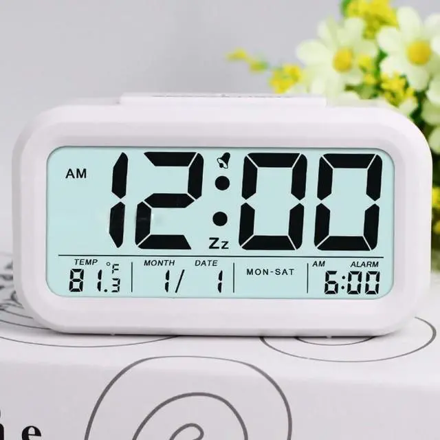Alt view image 5 of 5 - Digital Alarm Clock Student Clock Large LCD Display Snooze Electronic Kids Clock Light Sensor Nightlight Office Table Clock--White Color