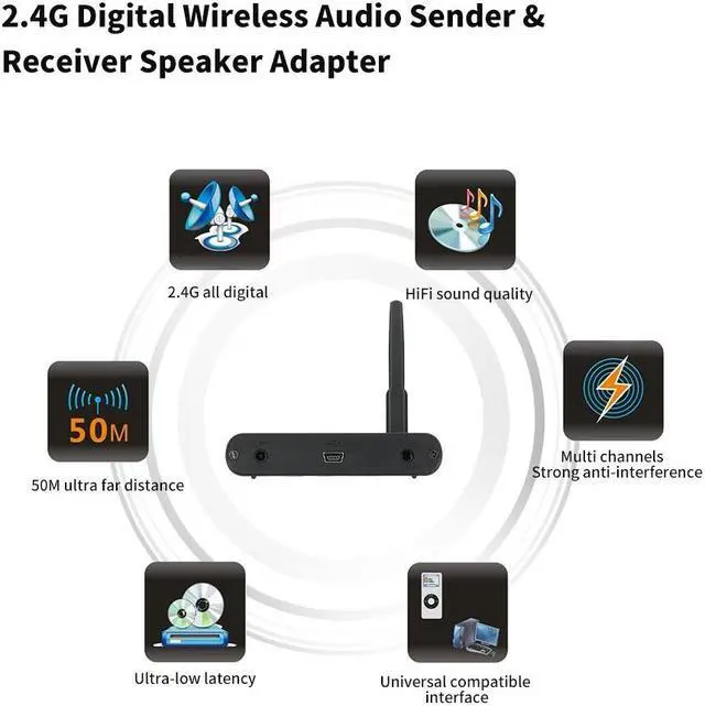 Alt view image 3 of 7 - 2.4G Digital Wireless Audio Transmitter Sender & Receiver Adapter Speaker for HiFi Home Audio Stereo Music Streaming Sound Systems
