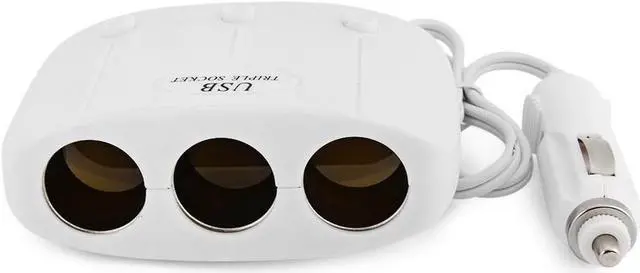 Alt view image 3 of 6 - B04 3 Ways Car Auto Cigarette Lighter Sockets Splitter Power Adapter Dual USB Charger For Iphone Samsung Phone - White