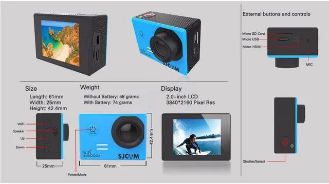 Alt view image 6 of 6 - SJCAM SJ5000X Elite WiFi 4K 24fps 2K30fps Gyro Sports DV 2.0 LCD NTK96660 Diving 30m Waterproof Action Camera