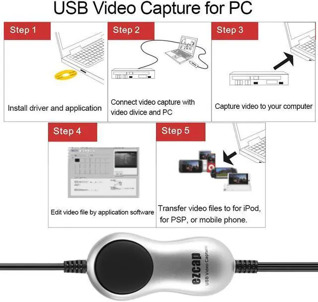 Alt view image 3 of 7 - ezcap170 USB 2.0 Video Capture HD Video Converter Recorder Convert Analog Video Audio to Digital Format for Windows 7 8 10